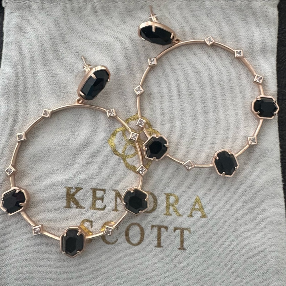 Kendra Scott Rose Gold Hoop Earrings with Black Stones